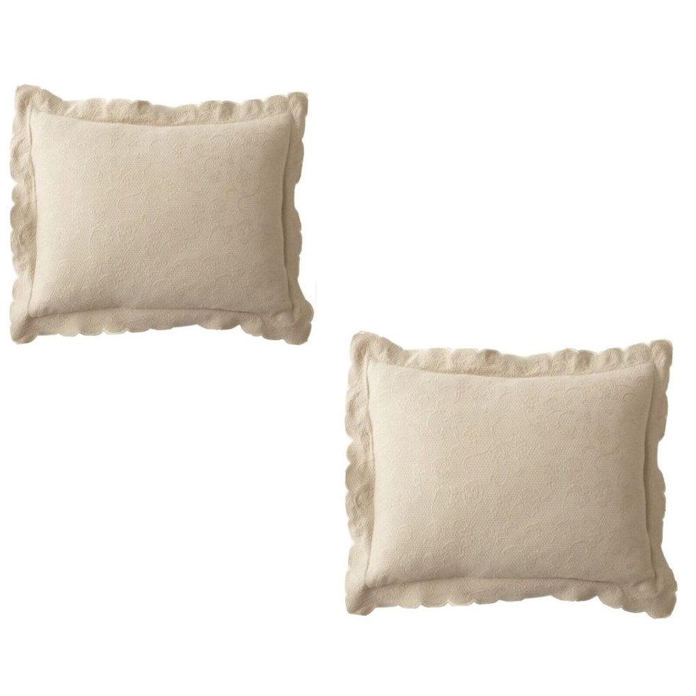 Sferra Floral Matelasse Sham Pair Beige Tan Scalloped Bedding Cotton King Euro